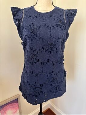 Michael Kors Navy Floral Eyelet Shell Top Size Small